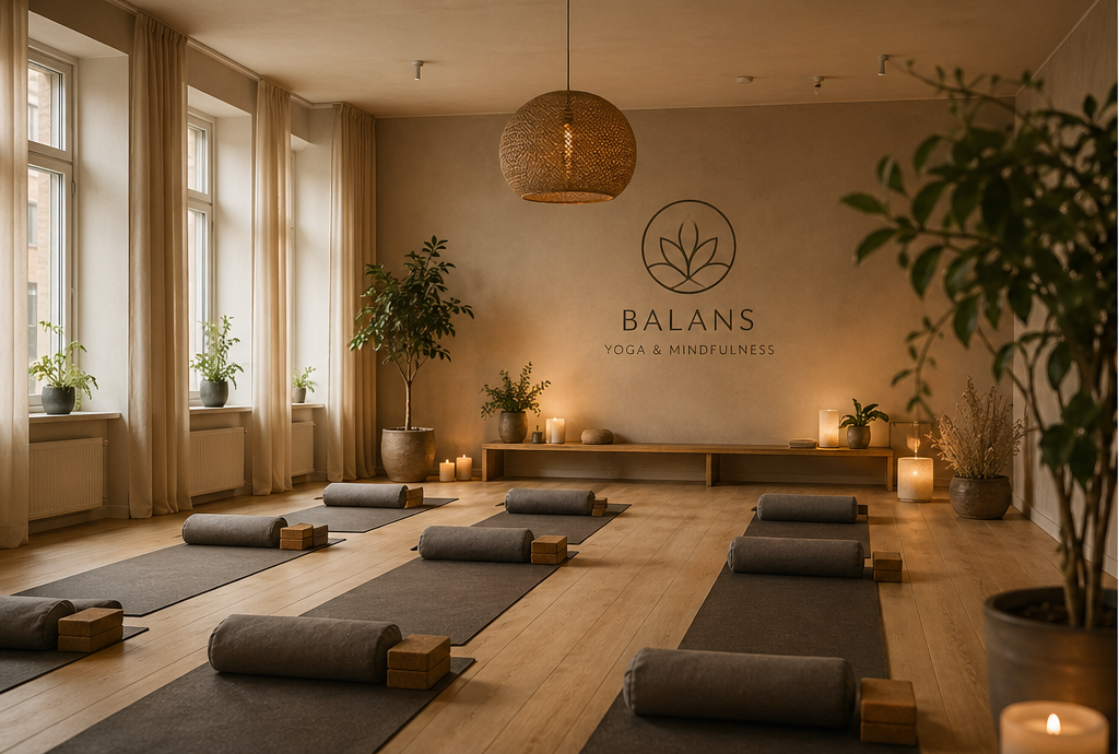Flow balance Yogastudio med yogamattor och kuddar